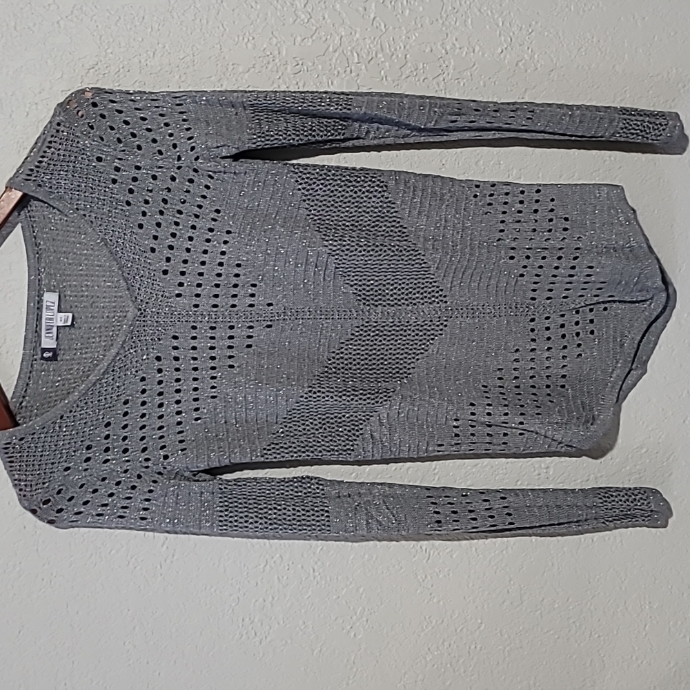 Jennifer Lopez Metallic Gray Scoop Neck Sweater